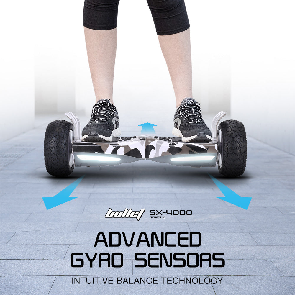 Hoverboards: BULLET SX-4000 Hoverboard Scooter, 700W Brushless, UL Certified, AU Compliant, 8.5" Wheels, Superior Self Balancing System, LED Lights, Carry Bag, Camo