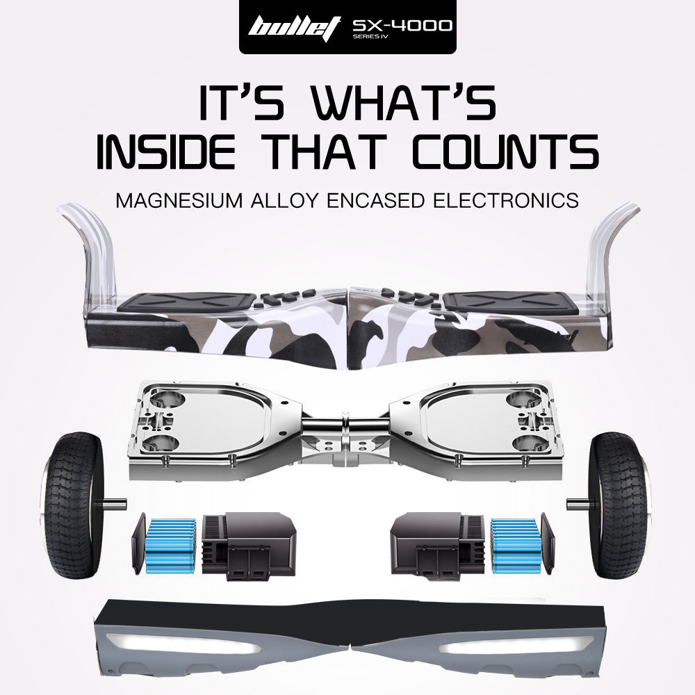 Hoverboards: BULLET SX-4000 Hoverboard Scooter, 700W Brushless, UL Certified, AU Compliant, 8.5" Wheels, Superior Self Balancing System, LED Lights, Carry Bag, Camo