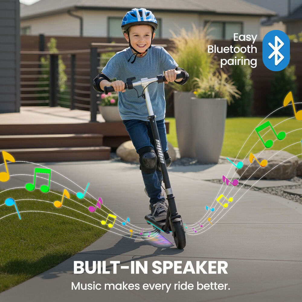 Bikes & Scooters: ALPHA Edge Electric Scooter Kids/Teens, 16km/h Max, Adjustable Height, UL Certified, AU Compliant, Dual Brakes, Bluetooth Music, LED, Black