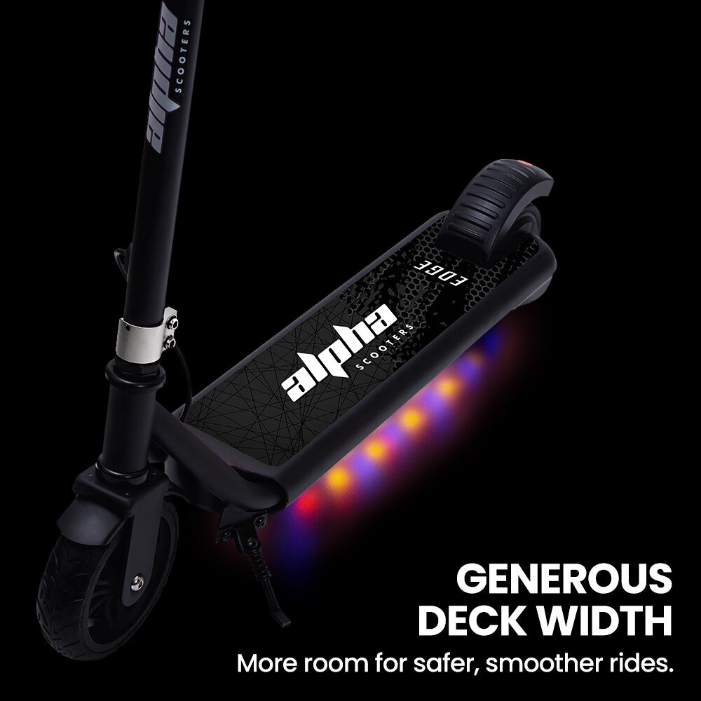 Bikes & Scooters: ALPHA Edge Electric Scooter Kids/Teens, 16km/h Max, Adjustable Height, UL Certified, AU Compliant, Dual Brakes, Bluetooth Music, LED, Black