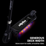 Bikes & Scooters: ALPHA Edge Electric Scooter Kids/Teens, 16km/h Max, Adjustable Height, UL Certified, AU Compliant, Dual Brakes, Bluetooth Music, LED, Black