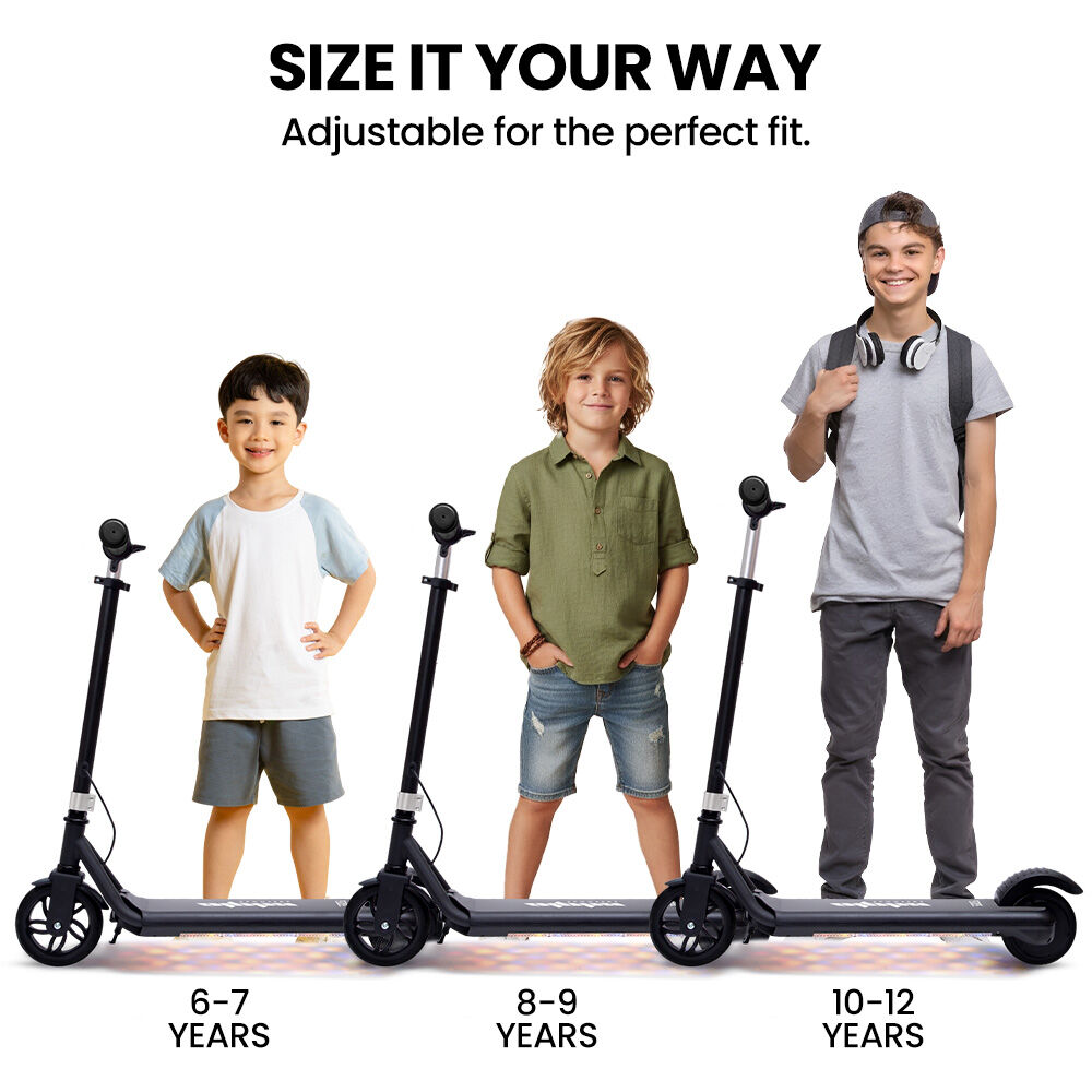 Bikes & Scooters: ALPHA Edge Electric Scooter Kids/Teens, 16km/h Max, Adjustable Height, UL Certified, AU Compliant, Dual Brakes, Bluetooth Music, LED, Black