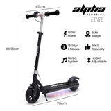 Bikes & Scooters: ALPHA Edge Electric Scooter Kids/Teens, 16km/h Max, Adjustable Height, UL Certified, AU Compliant, Dual Brakes, Bluetooth Music, LED, Black