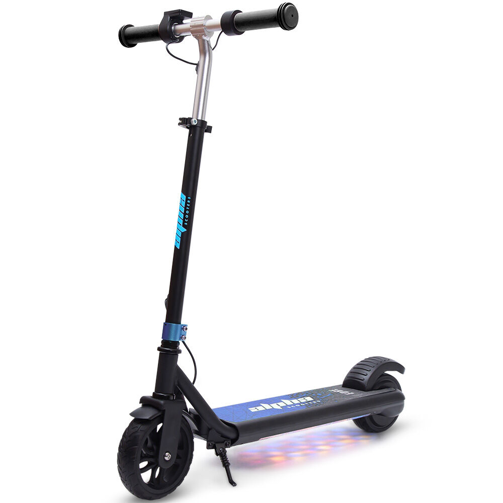 Bikes & Scooters: ALPHA Edge Electric Scooter Kids/Teens, 16km/h Max, Adjustable Height, UL Certified, AU Compliant, Dual Brakes, Bluetooth Music, LED, Blue