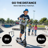 Bikes & Scooters: ALPHA Edge Electric Scooter Kids/Teens, 16km/h Max, Adjustable Height, UL Certified, AU Compliant, Dual Brakes, Bluetooth Music, LED, Blue