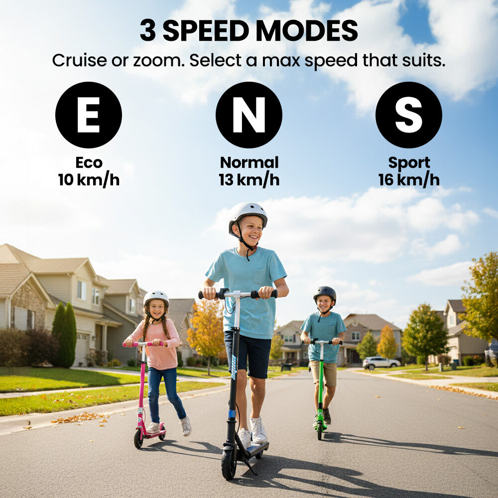 Bikes & Scooters: ALPHA Edge Electric Scooter Kids/Teens, 16km/h Max, Adjustable Height, UL Certified, AU Compliant, Dual Brakes, Bluetooth Music, LED, Blue