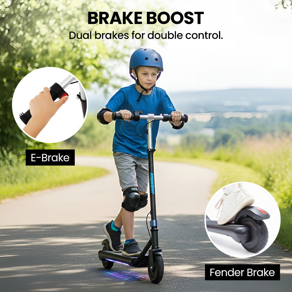 Bikes & Scooters: ALPHA Edge Electric Scooter Kids/Teens, 16km/h Max, Adjustable Height, UL Certified, AU Compliant, Dual Brakes, Bluetooth Music, LED, Blue