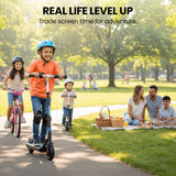 Bikes & Scooters: ALPHA Edge Electric Scooter Kids/Teens, 16km/h Max, Adjustable Height, UL Certified, AU Compliant, Dual Brakes, Bluetooth Music, LED, Blue