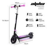 Bikes & Scooters: ALPHA Edge Electric Scooter Kids/Teens, 16km/h Max, Adjustable Height, UL Certified, AU Compliant, Dual Brakes, Bluetooth Music, LED, Pink