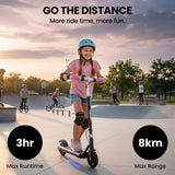 Bikes & Scooters: ALPHA Edge Electric Scooter Kids/Teens, 16km/h Max, Adjustable Height, UL Certified, AU Compliant, Dual Brakes, Bluetooth Music, LED, Pink