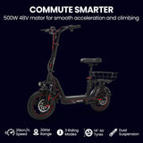 Electric Scooters: ALPHA Rover Electric Scooter with Seat, 500W 48V 25km/h 30km Range, 14-inch Tyres, Motorised Commuter eScooter for Adults, Black