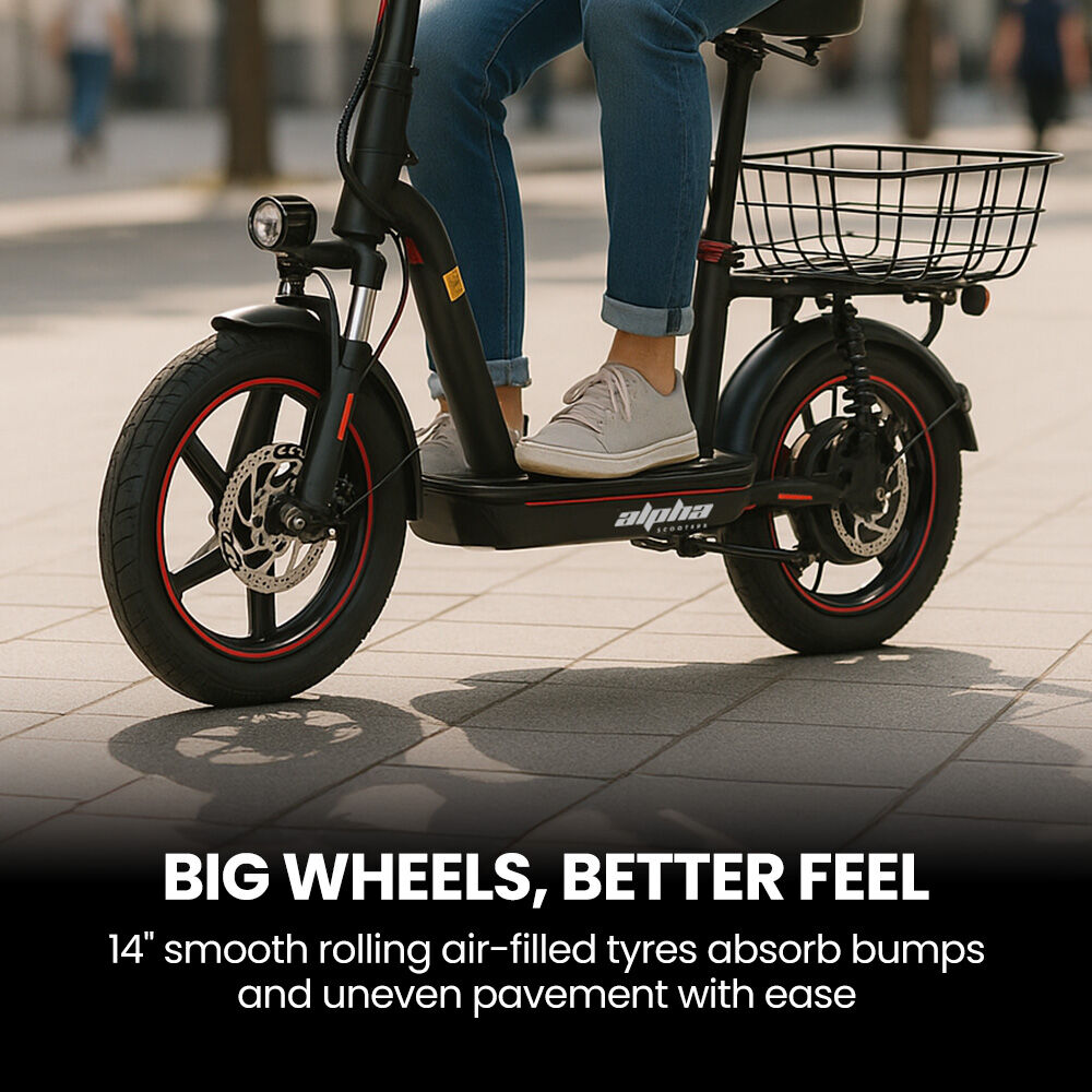 ALPHA Rover Electric Scooter with Seat, AU Compliant, 500W 48V 25km/h 30km Range, 14-inch Tyres, Motorised Commuter eScooter for Adults, Black