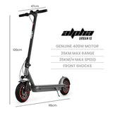 Electric Scooters: ALPHA Urban 10 Electric Scooter, 35km/h, Suspension, 35km Range, 10-Inch Wheels, Brushless Motor, Free APP, Motorised Commuter eScooter for Adults, Grey