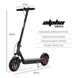 Electric Scooters: ALPHA Urban 10 Electric Scooter, 35km/h, Suspension, 35km Range, 10-Inch Wheels, Brushless Motor, Free APP, Motorised Commuter eScooter for Adults, Black