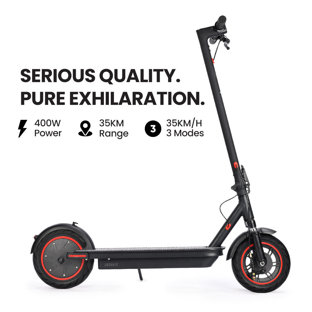 Electric Scooters: ALPHA Urban 10 Electric Scooter, 35km/h, Suspension, 35km Range, 10-Inch Wheels, Brushless Motor, Free APP, Motorised Commuter eScooter for Adults, Black