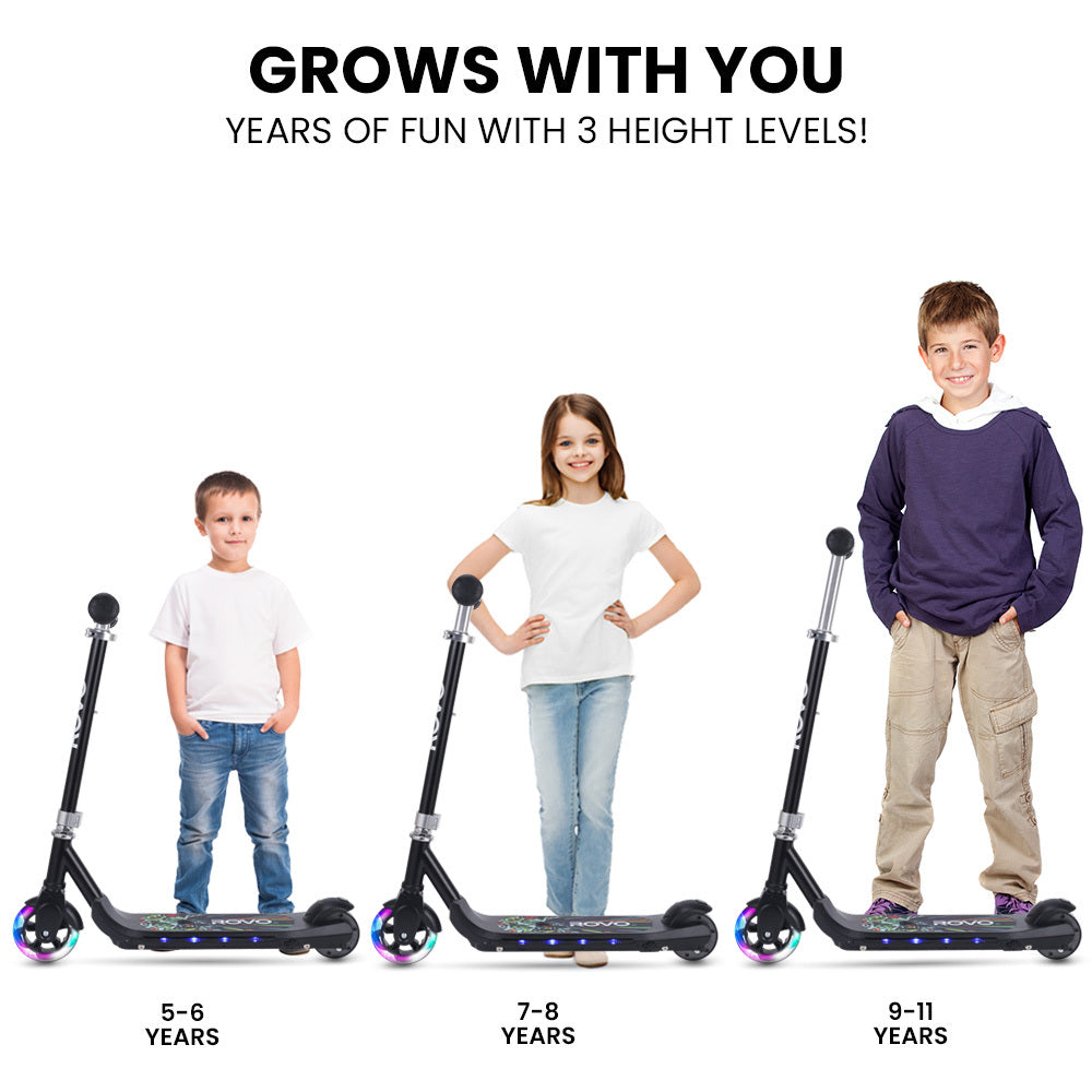 Bikes & Scooters: ROVO KIDS WhizKid Electric Scooter, Ages 5-11, Adjustable Height, AU Compliant, Lithium Battery, Brushless Motor, Black