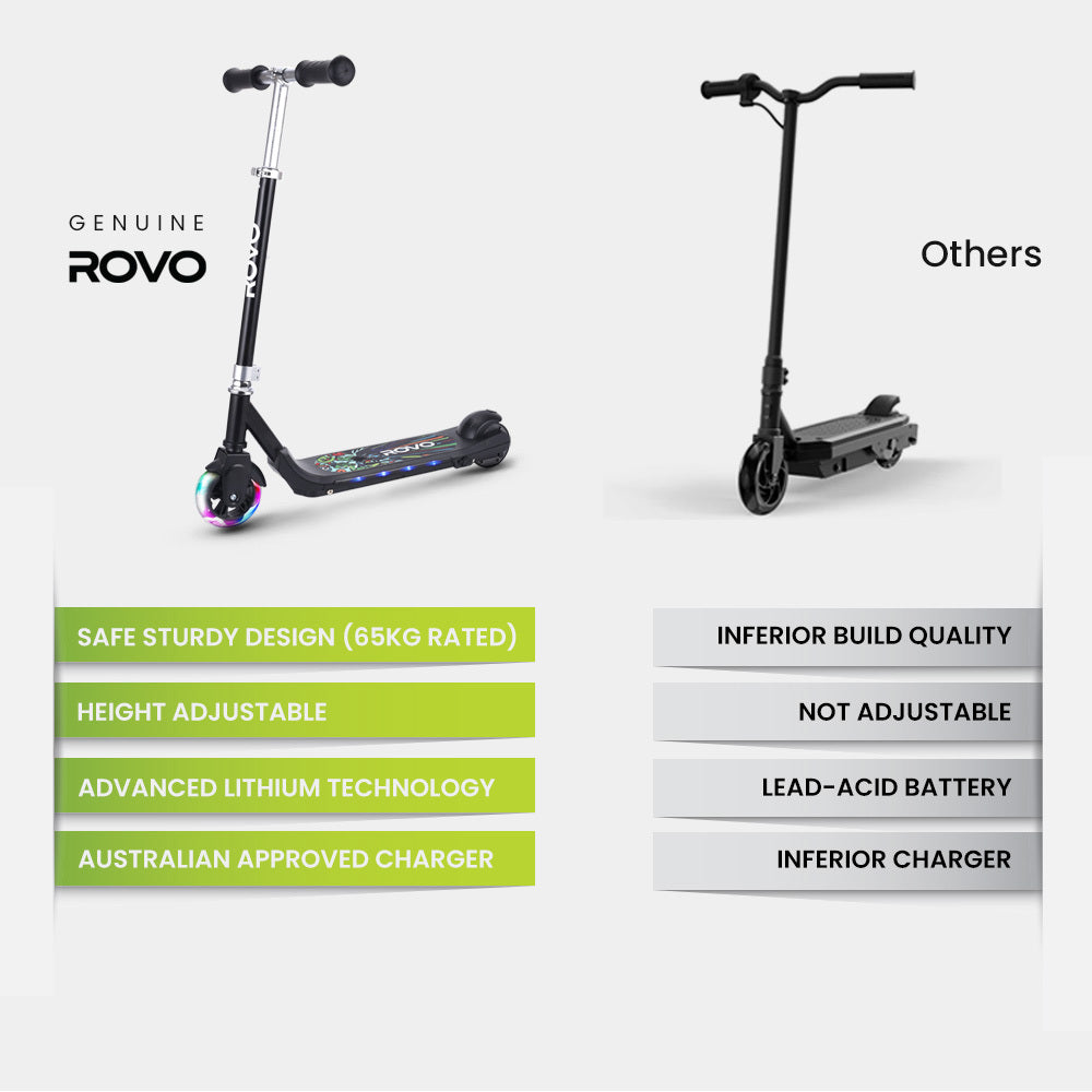 Bikes & Scooters: ROVO KIDS WhizKid Electric Scooter, Ages 5-11, Adjustable Height, AU Compliant, Lithium Battery, Brushless Motor, Black