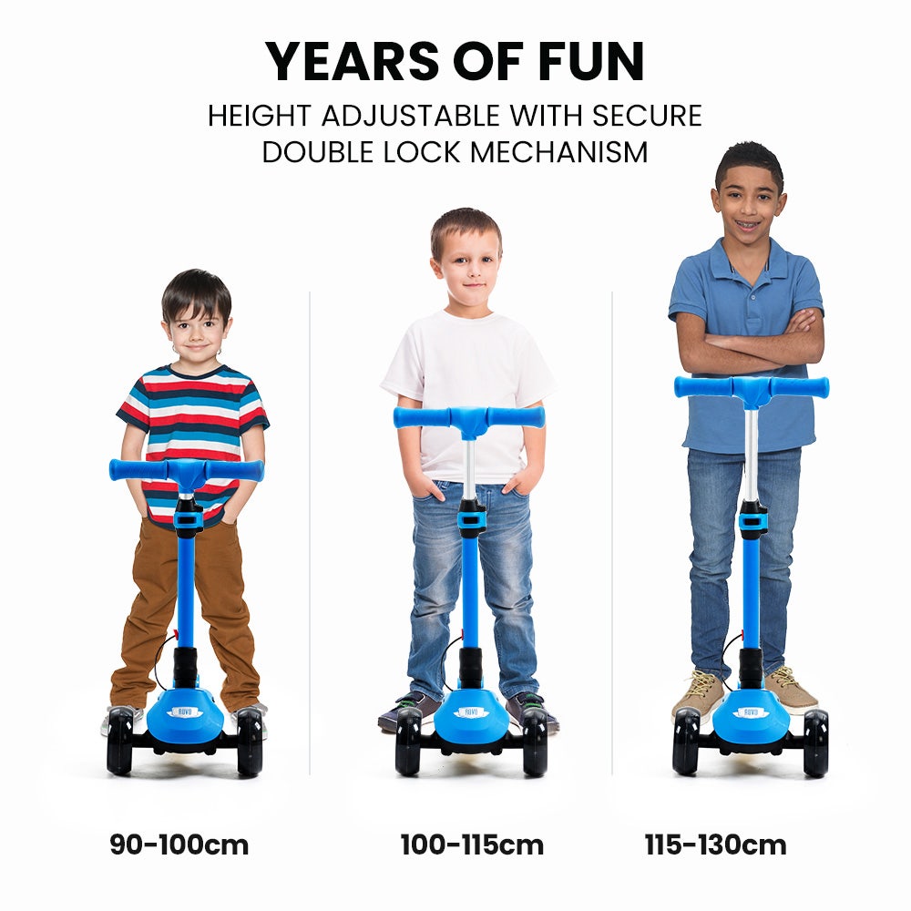 Electric Scooters: ROVO KIDS 3-Wheel Electric Scooter , Ages 3-8, Adjustable Height, AU Compliant, Lithium Battery, Blue