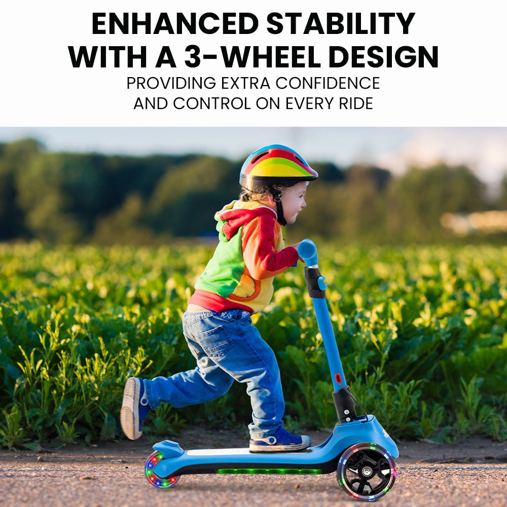 Electric Scooters: ROVO KIDS 3-Wheel Electric Scooter , Ages 3-8, Adjustable Height, AU Compliant, Lithium Battery, Blue
