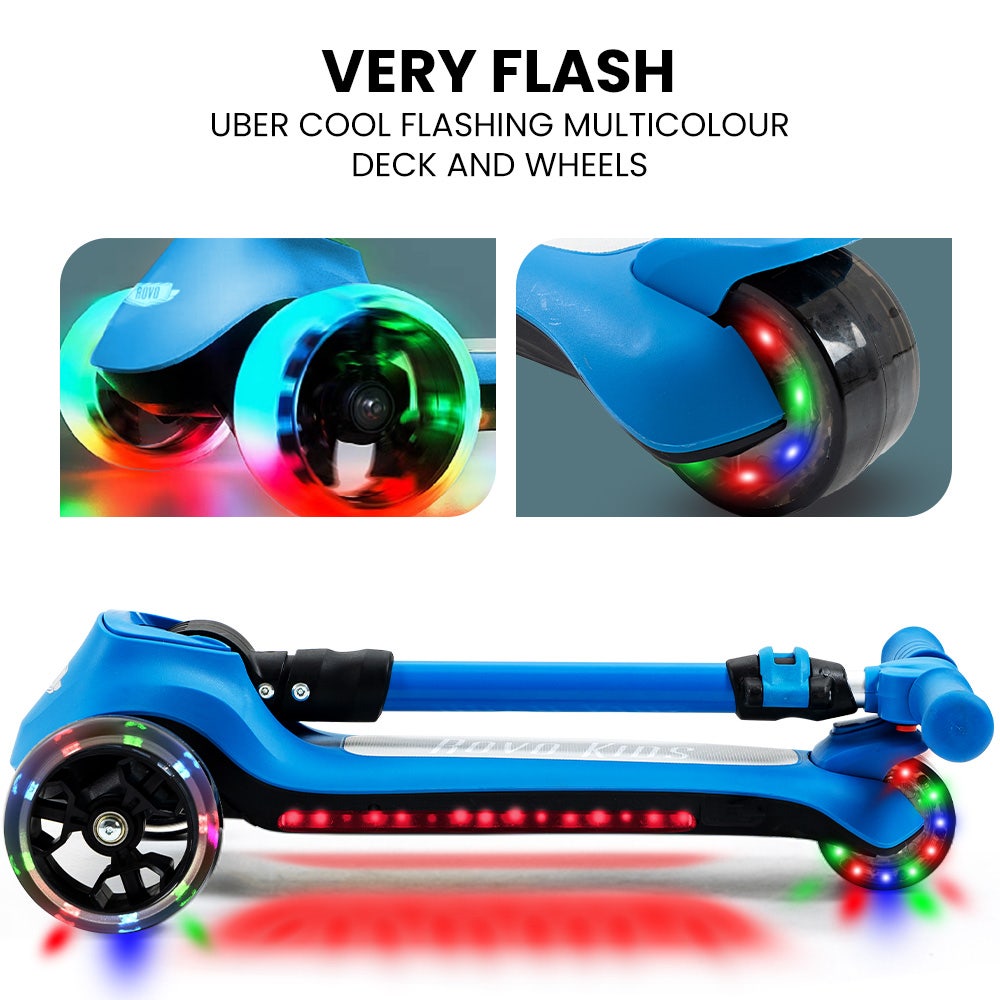 Electric Scooters: ROVO KIDS 3-Wheel Electric Scooter , Ages 3-8, Adjustable Height, AU Compliant, Lithium Battery, Blue