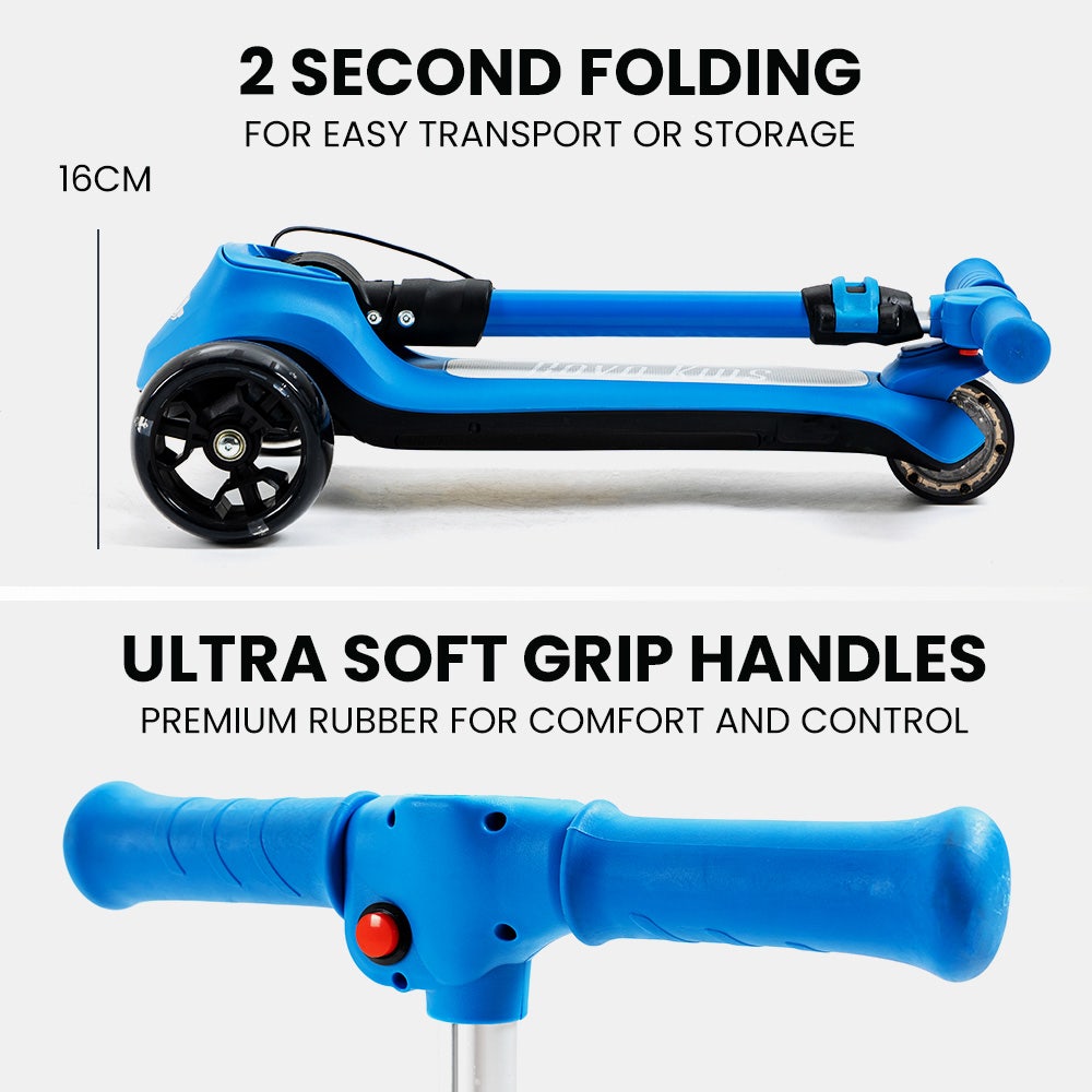 Electric Scooters: ROVO KIDS 3-Wheel Electric Scooter , Ages 3-8, Adjustable Height, AU Compliant, Lithium Battery, Blue