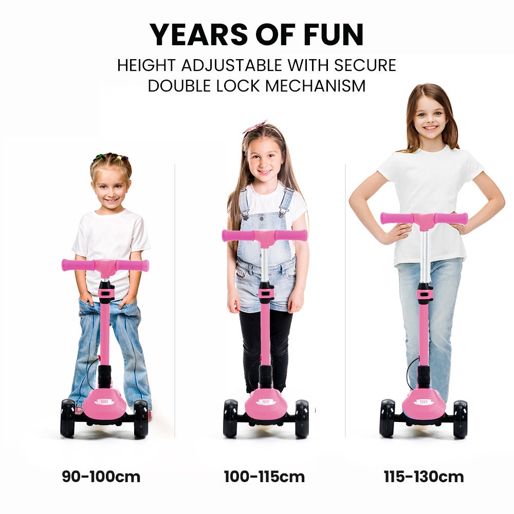 Electric Scooters: ROVO KIDS 3-Wheel Electric Scooter , Ages 3-8, Adjustable Height, AU Compliant, Lithium Battery, Pink