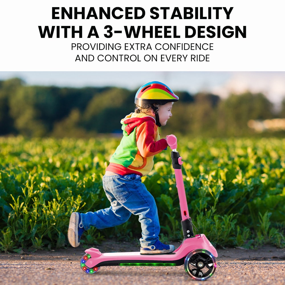 Electric Scooters: ROVO KIDS 3-Wheel Electric Scooter , Ages 3-8, Adjustable Height, AU Compliant, Lithium Battery, Pink