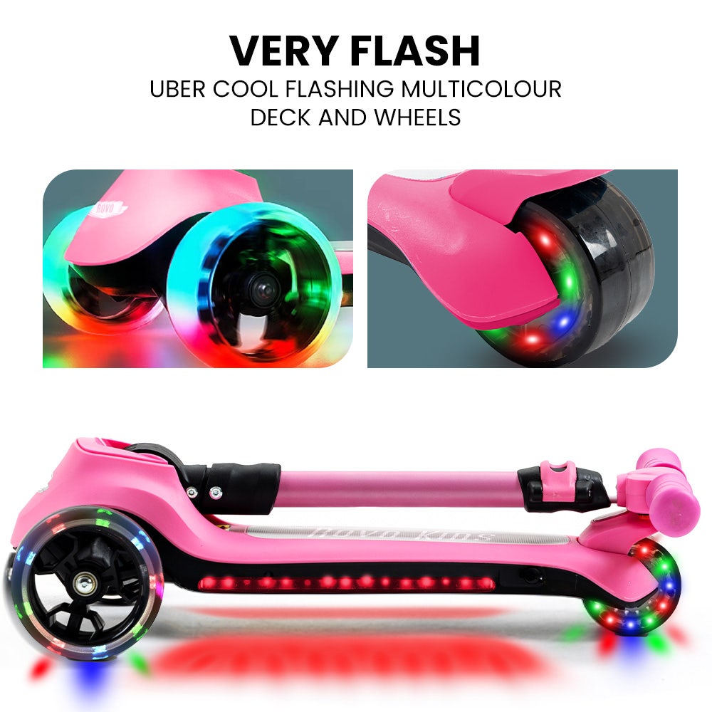 Electric Scooters: ROVO KIDS 3-Wheel Electric Scooter , Ages 3-8, Adjustable Height, AU Compliant, Lithium Battery, Pink