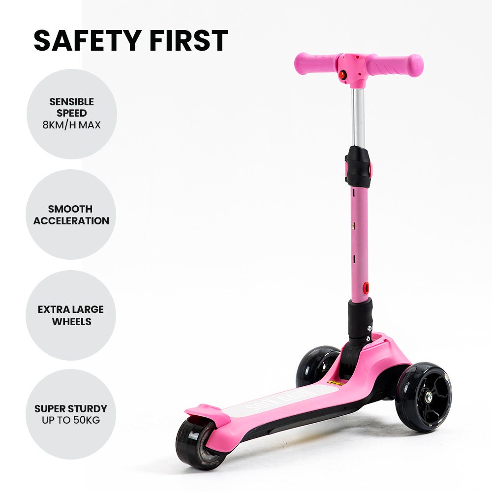 Electric Scooters: ROVO KIDS 3-Wheel Electric Scooter , Ages 3-8, Adjustable Height, AU Compliant, Lithium Battery, Pink