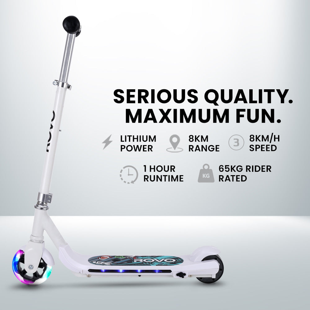 Bikes & Scooters: ROVO KIDS WhizKid Electric Scooter, Ages 5-11, Adjustable Height, AU Compliant, Lithium Battery, Brushless Motor, White
