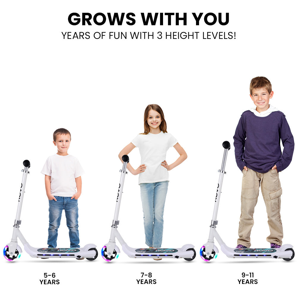 Bikes & Scooters: ROVO KIDS WhizKid Electric Scooter, Ages 5-11, Adjustable Height, AU Compliant, Lithium Battery, Brushless Motor, White
