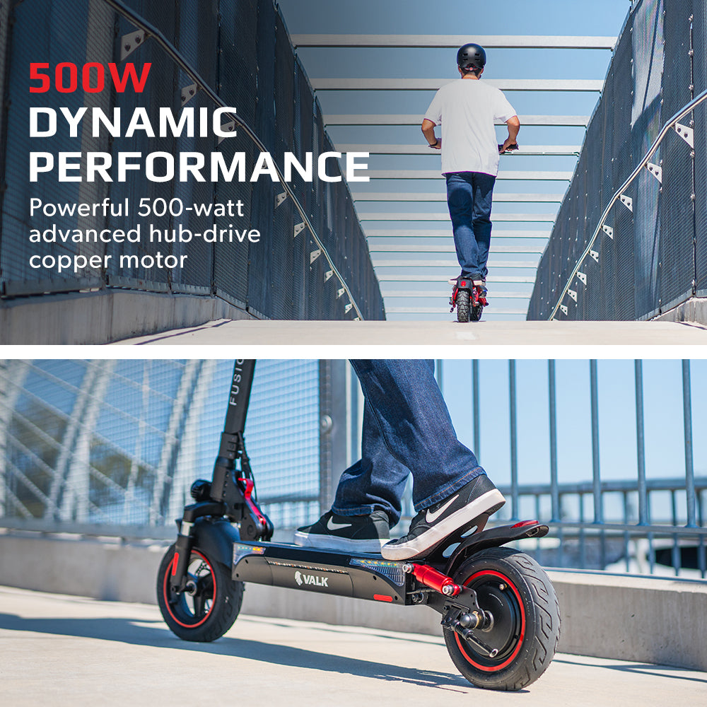 Electric Scooters: VALK Fusion 5 Electric Scooter, 500W, AU Compliant, 48V 13Ah Lithium, 50km Range, 40km/h, Quad Shocks, 10 inch Tyres