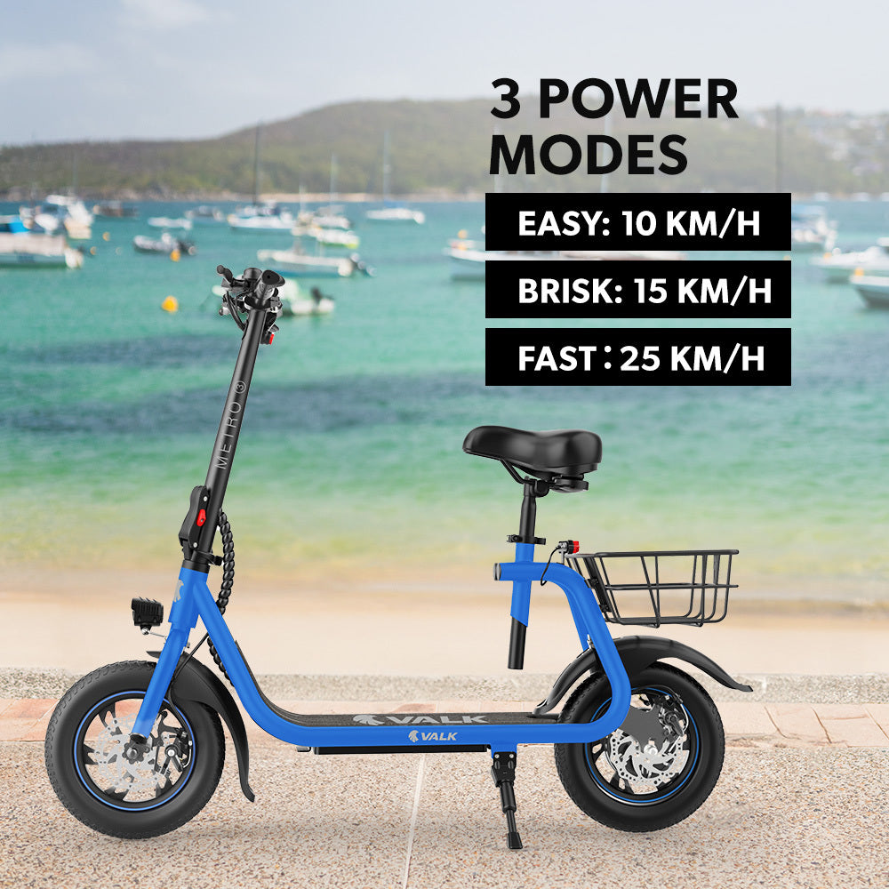 Electric Scooters: VALK Electric Scooter with Seat, Disc brakes, 12" Tyres, AU Compliant, for Adults, Teens, Commuter, Blue