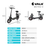 Electric Scooters: VALK Electric Scooter with Seat, Disc brakes, 12" Tyres, AU Compliant, for Adults, Teens, Commuter, Black