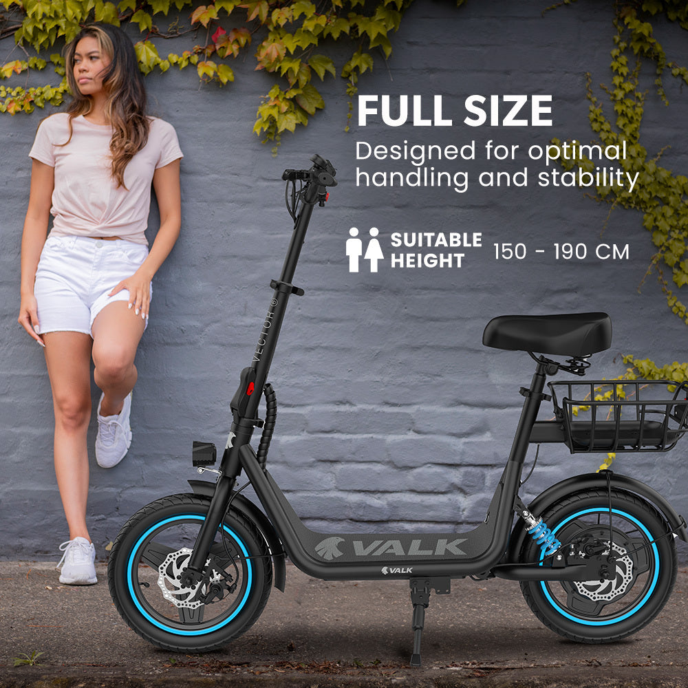 Electric Scooters: VALK Electric Scooter with Seat, 30km Range, AU Compliant, Disc brakes, 14" Tyres, for Adults, Teens, Commuter