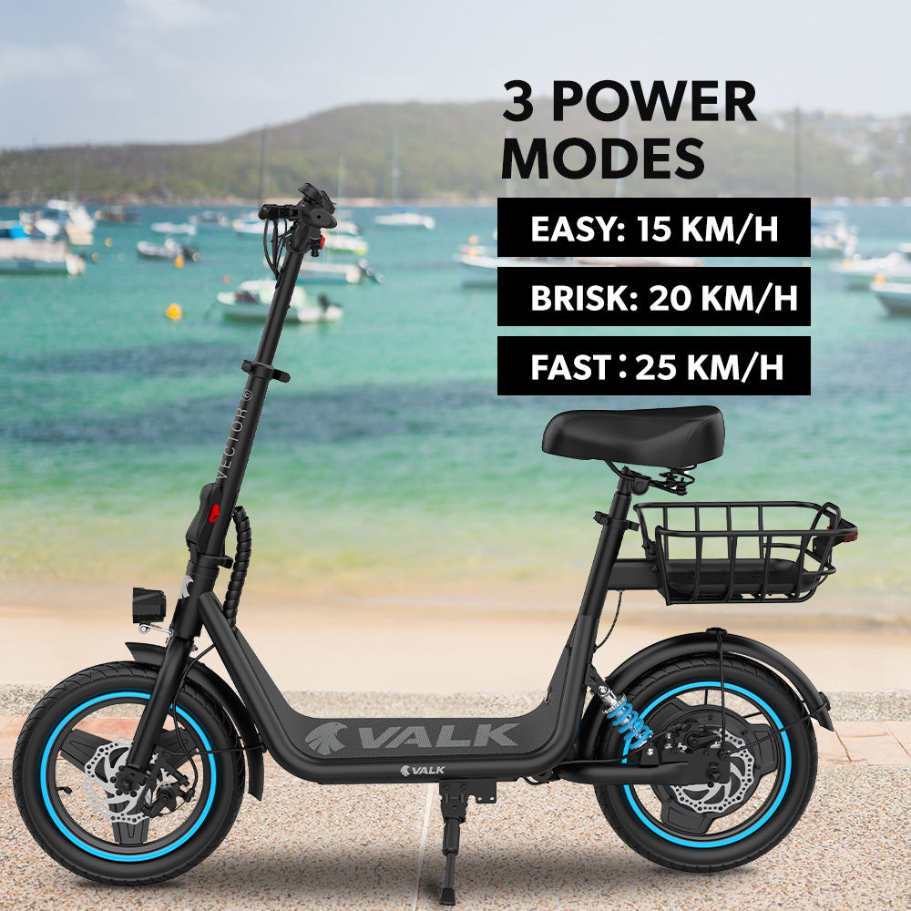 Electric Scooters: VALK Electric Scooter with Seat, 30km Range, AU Compliant, Disc brakes, 14" Tyres, for Adults, Teens, Commuter