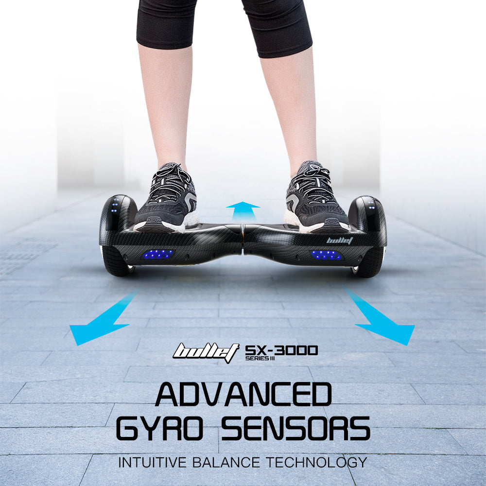 Hoverboards: BULLET Gen III Hoverboard Scooter, Dual Copper Motors, UL Certified, AU Compliant, 6.5" Wheels, Superior Self Balancing System, LED Lights, Carbon Fiber style
