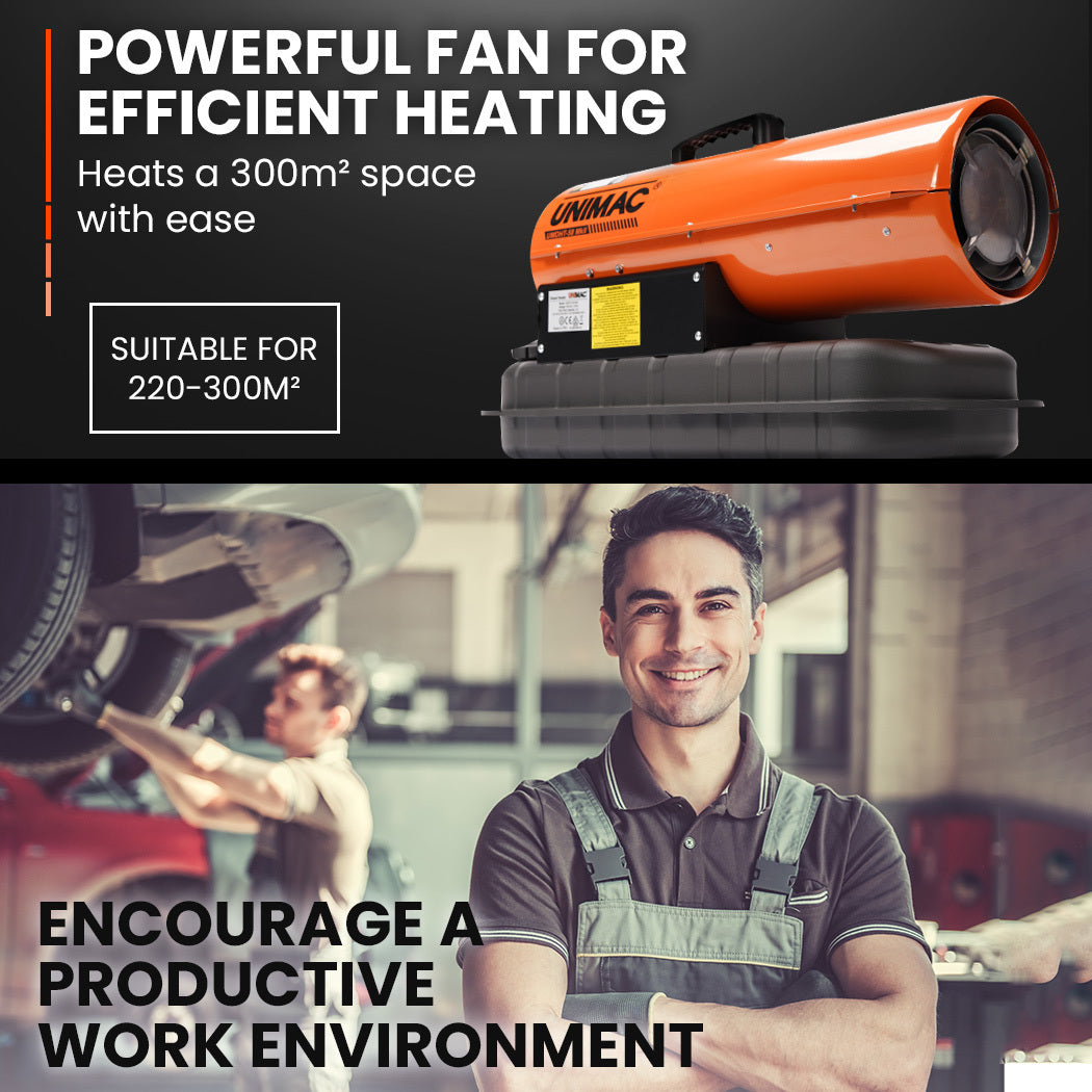 UNIMAC 20KW Portable Industrial Diesel Direct Forced Air Space Heater, Commercial Grade for Warehouse Worksite Shed Drying Greenhouse Agricultural Breeding