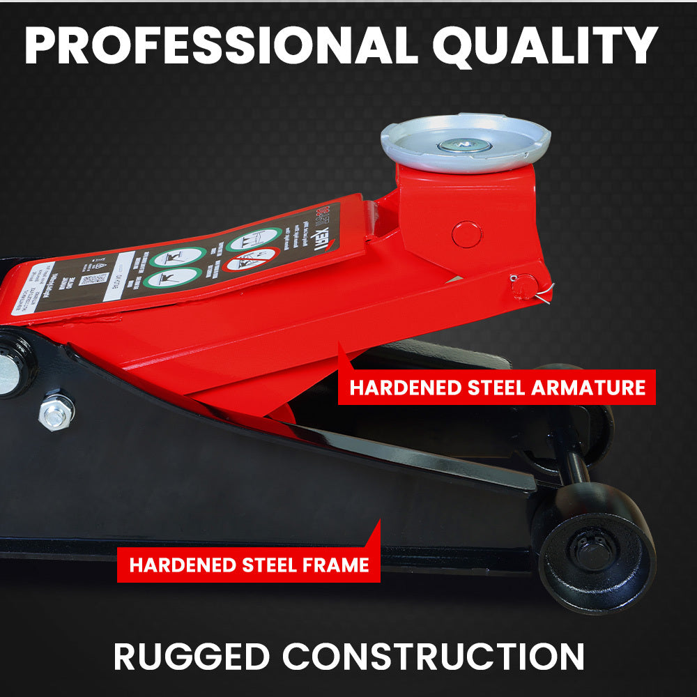 Automotive Repair & Speciality Tools: T-REX 3000KG Hydraulic Trolley Floor Jack, High Lift, Dual Pump, Quick Release Handle