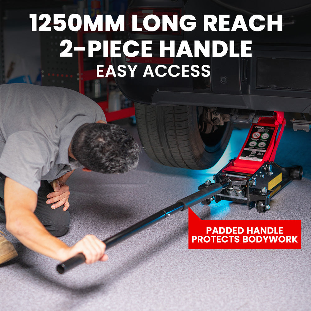 Automotive Repair & Speciality Tools: T-REX 3000KG Hydraulic Trolley Floor Jack, High Lift, Dual Pump, Quick Release Handle