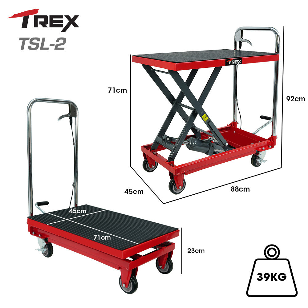 Automotive Lifts & Hoists: T-REX 230KG Hydraulic Scissor Lift Platform Trolley, Non-Skid Rubber Platform Pad, for Material Handling