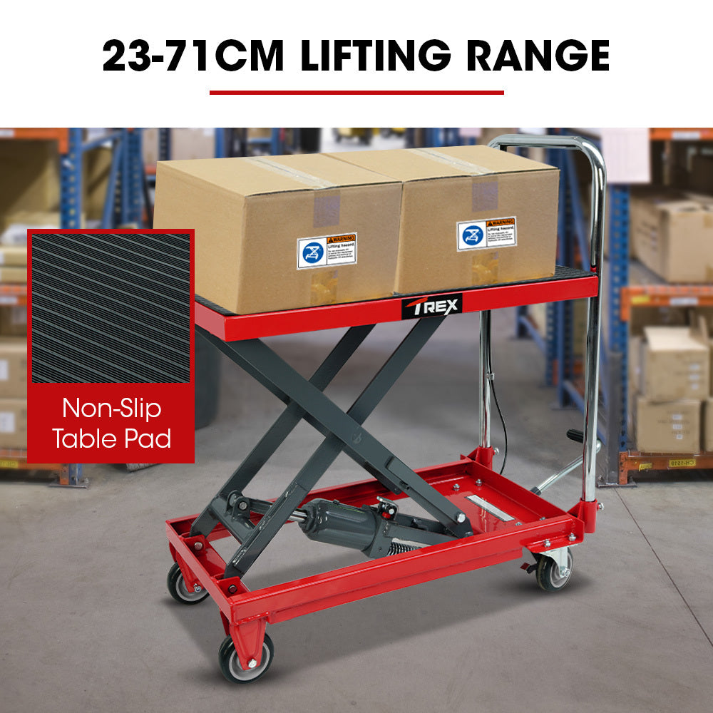 Automotive Lifts & Hoists: T-REX 230KG Hydraulic Scissor Lift Platform Trolley, Non-Skid Rubber Platform Pad, for Material Handling