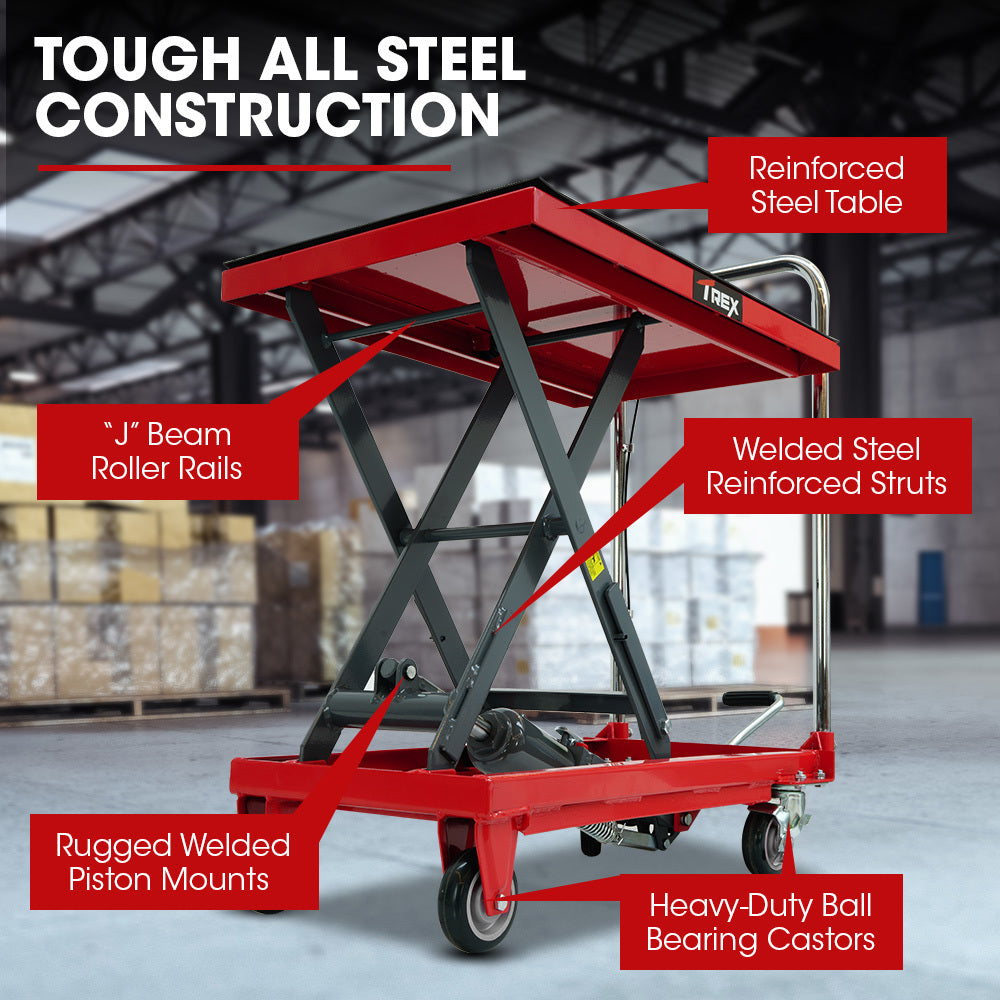 Automotive Lifts & Hoists: T-REX 230KG Hydraulic Scissor Lift Platform Trolley, Non-Skid Rubber Platform Pad, for Material Handling