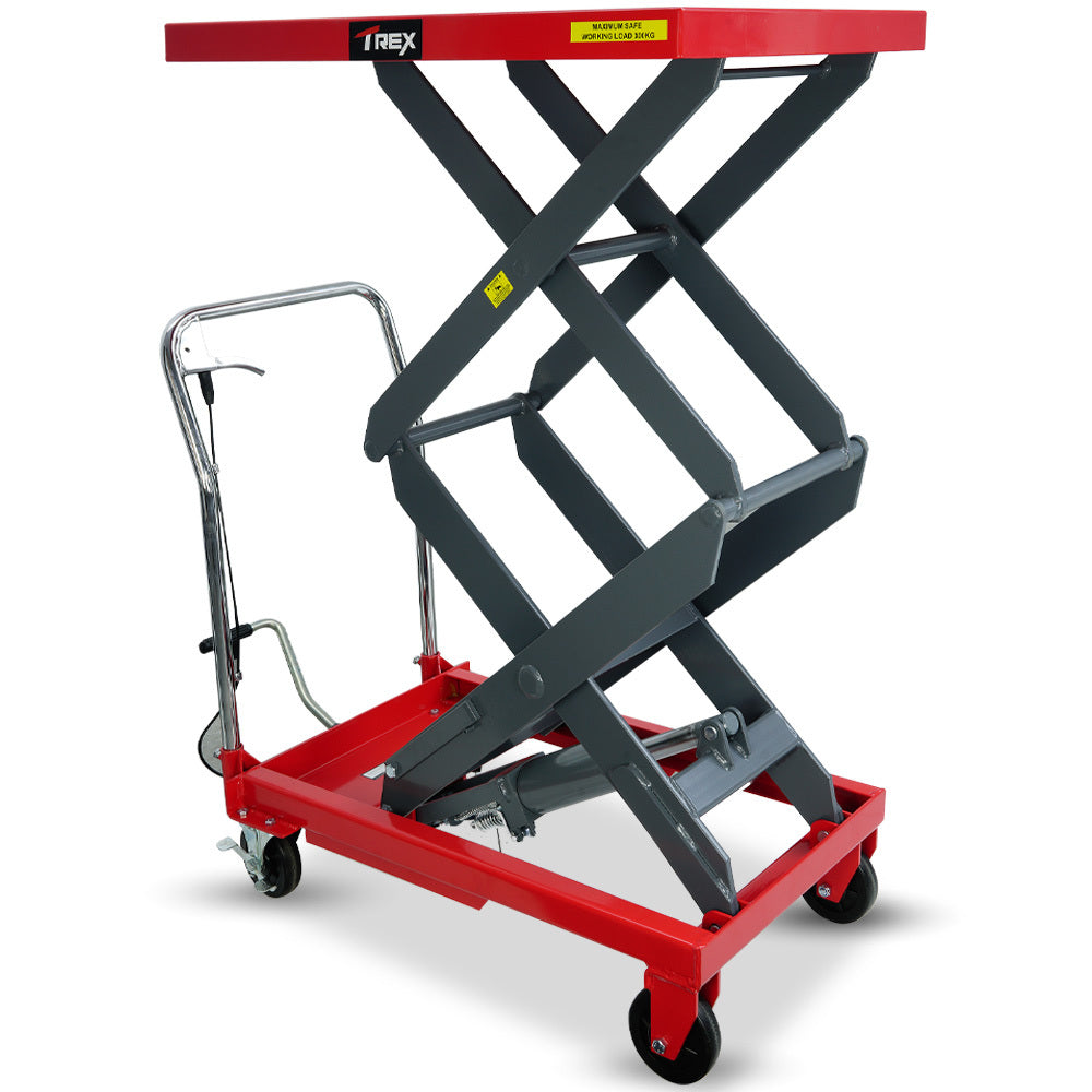 Automotive Lifts & Hoists: T-REX 300KG Hydraulic High Lift Double Scissor Trolley, 1.3M Max Platform Hgt, Heavy-Duty, for Material Handling
