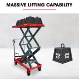 Automotive Lifts & Hoists: T-REX 300KG Hydraulic High Lift Double Scissor Trolley, 1.3M Max Platform Hgt, Heavy-Duty, for Material Handling