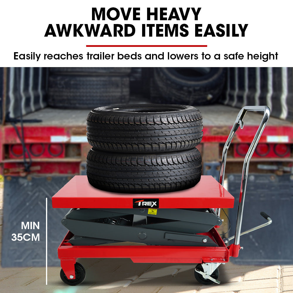 Automotive Lifts & Hoists: T-REX 300KG Hydraulic High Lift Double Scissor Trolley, 1.3M Max Platform Hgt, Heavy-Duty, for Material Handling