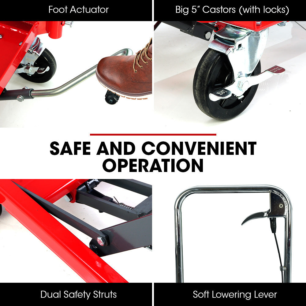 Automotive Lifts & Hoists: T-REX 300KG Hydraulic High Lift Double Scissor Trolley, 1.3M Max Platform Hgt, Heavy-Duty, for Material Handling