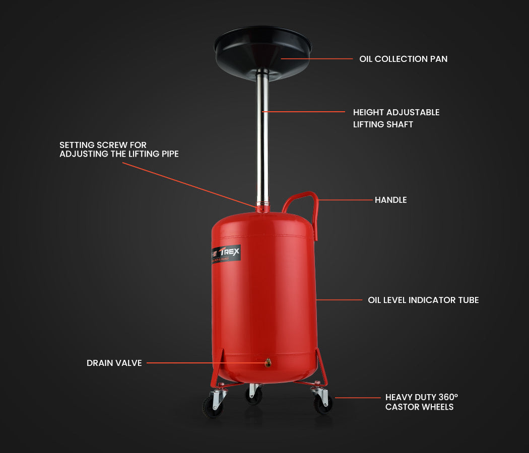 Automotive Parts: T-REX 60L Mobile Waste Oil Drainer Tank, Telescopic, for Car Engine, Workshop