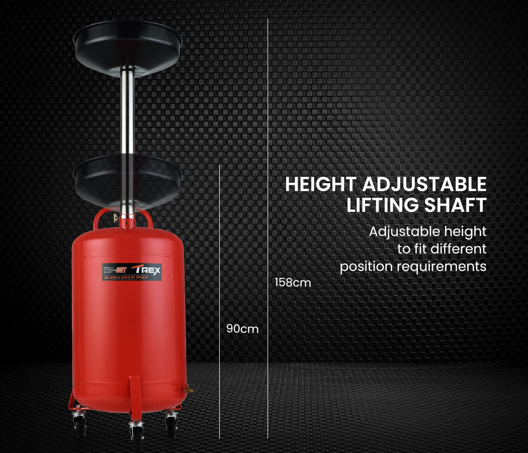 Automotive Parts: T-REX 60L Mobile Waste Oil Drainer Tank, Telescopic, for Car Engine, Workshop