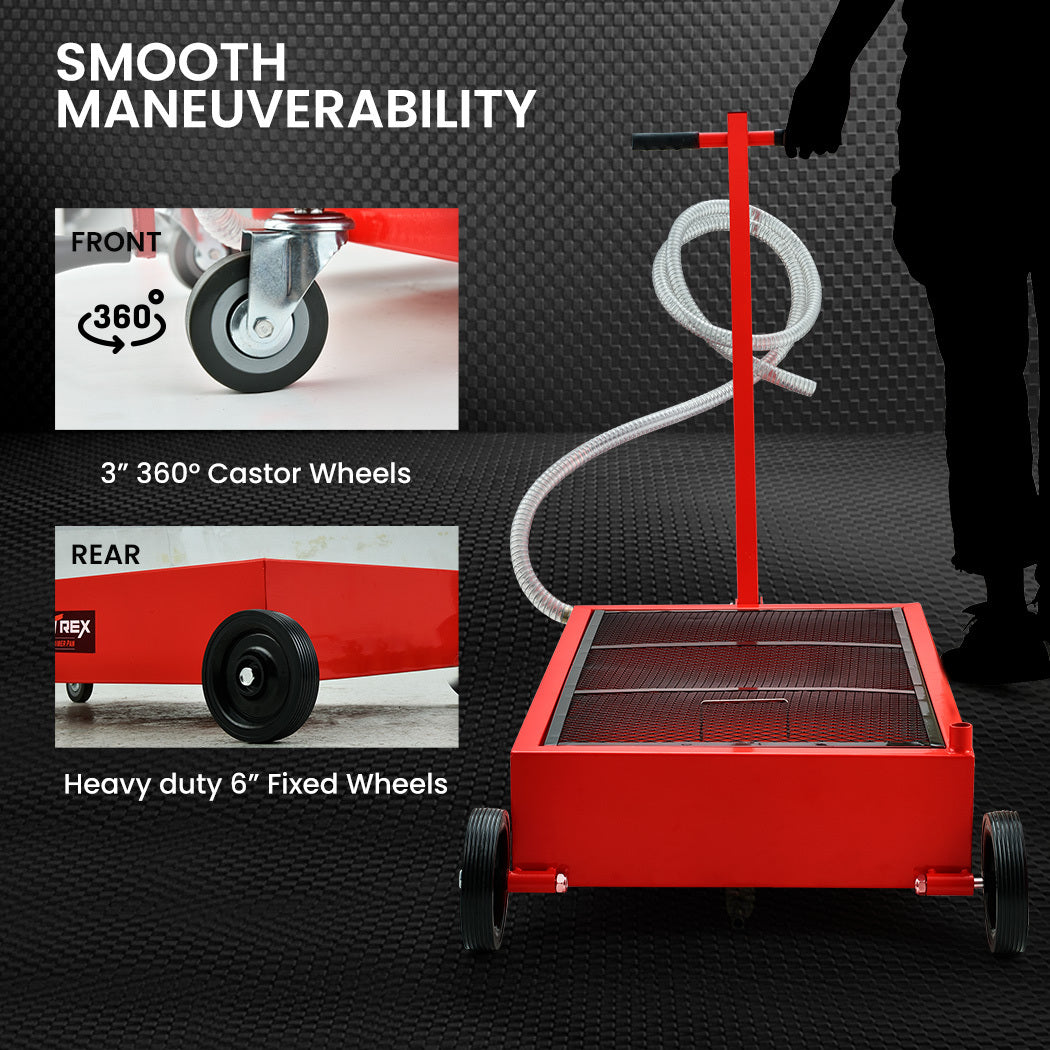 Automotive Parts: T-Rex 76L Low Level Mobile Truck Waste Oil Fluid Drainer Pan, Hand Pump, for Workshop